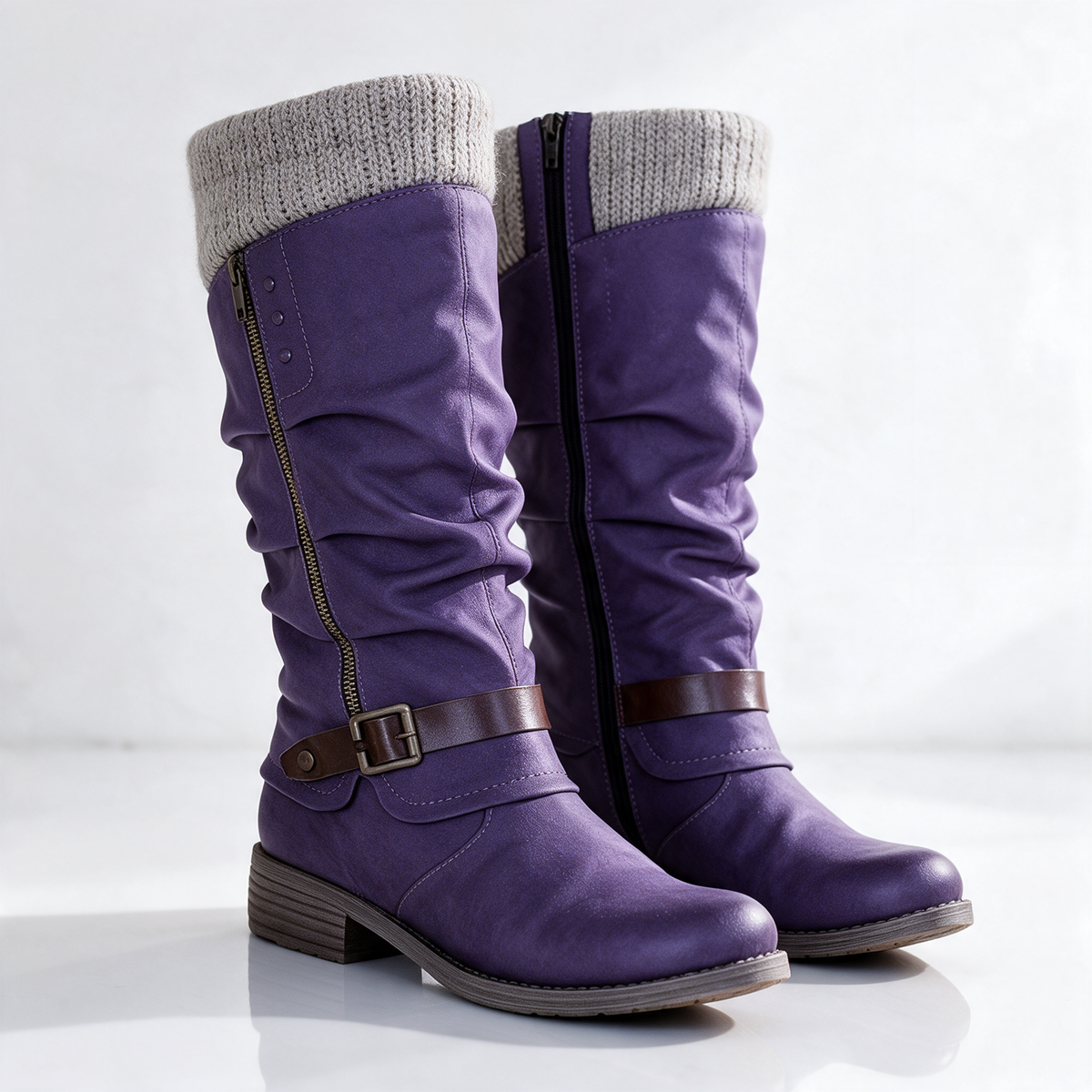 Verella | Knit-Collar Mid-Calf Boots