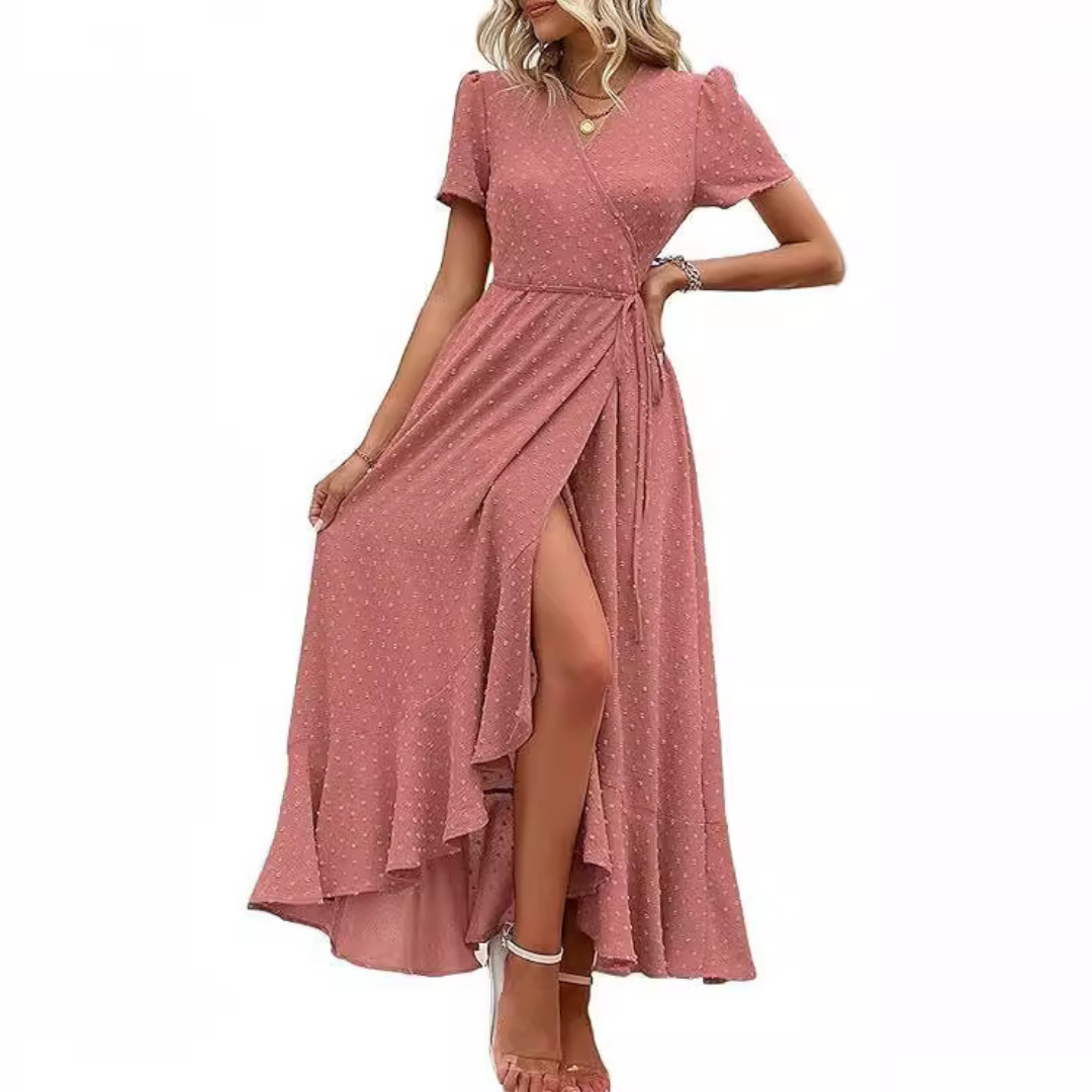 MARJORIE -  Wrap Ruffle Split Maxi Dress