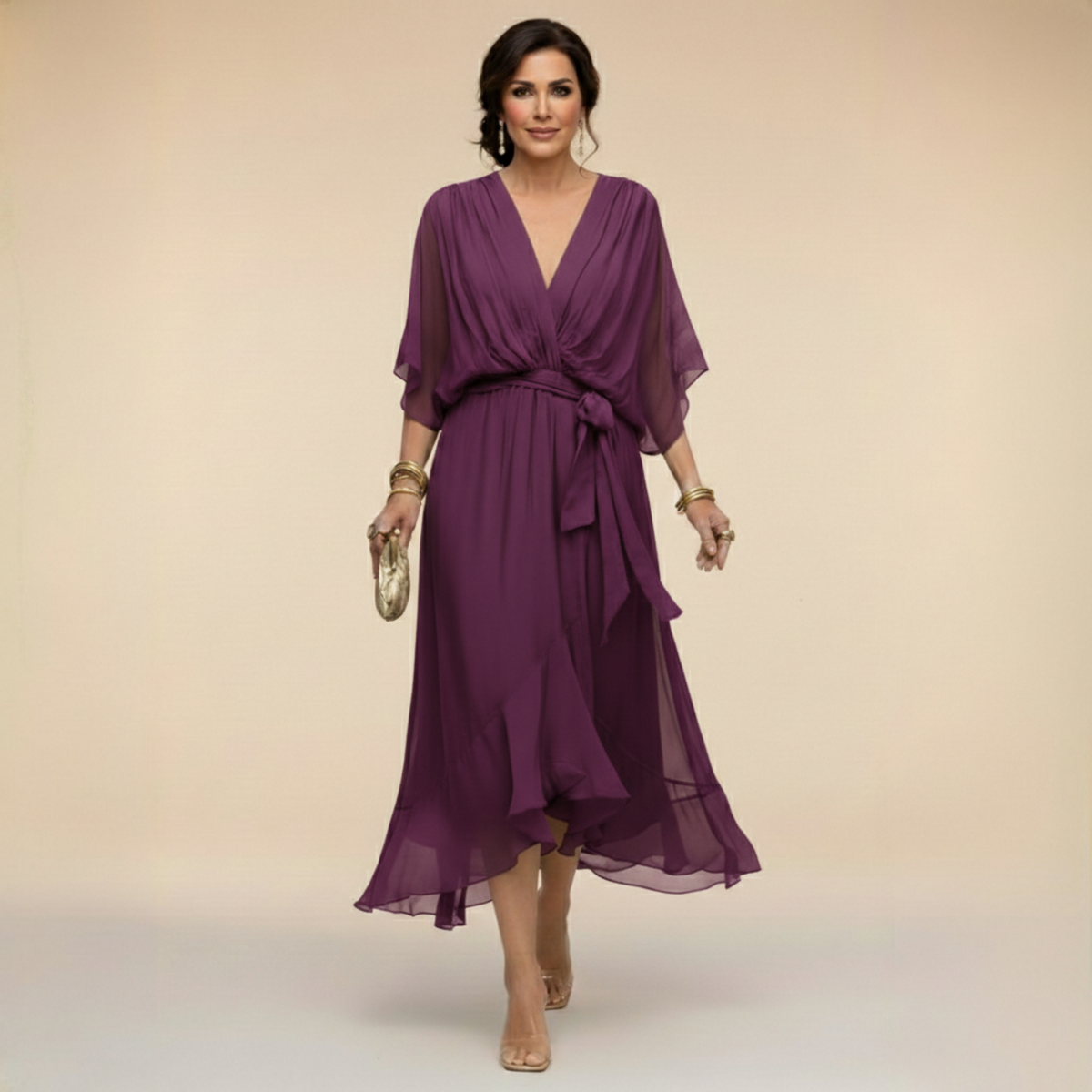 Monica | Elegant V-Neck Chiffon Dress