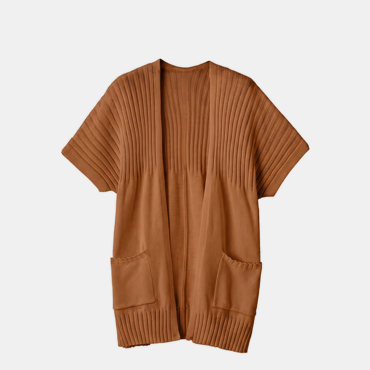 Women's Short Sleeve Cardigan Chunky Ribbed Knit Open Front