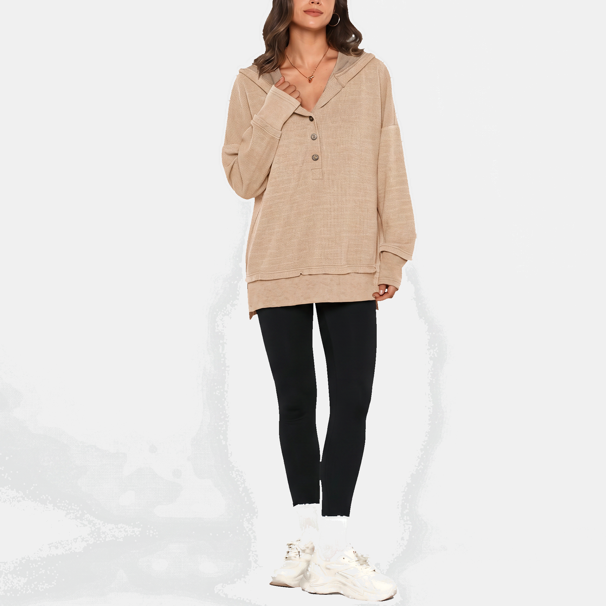 Women's Oversized Waffle Knit Snap Button Hoodie