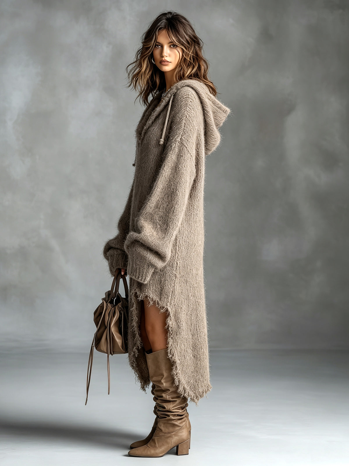 Elena | Relaxed Fuzzy Knit Hooded Dress