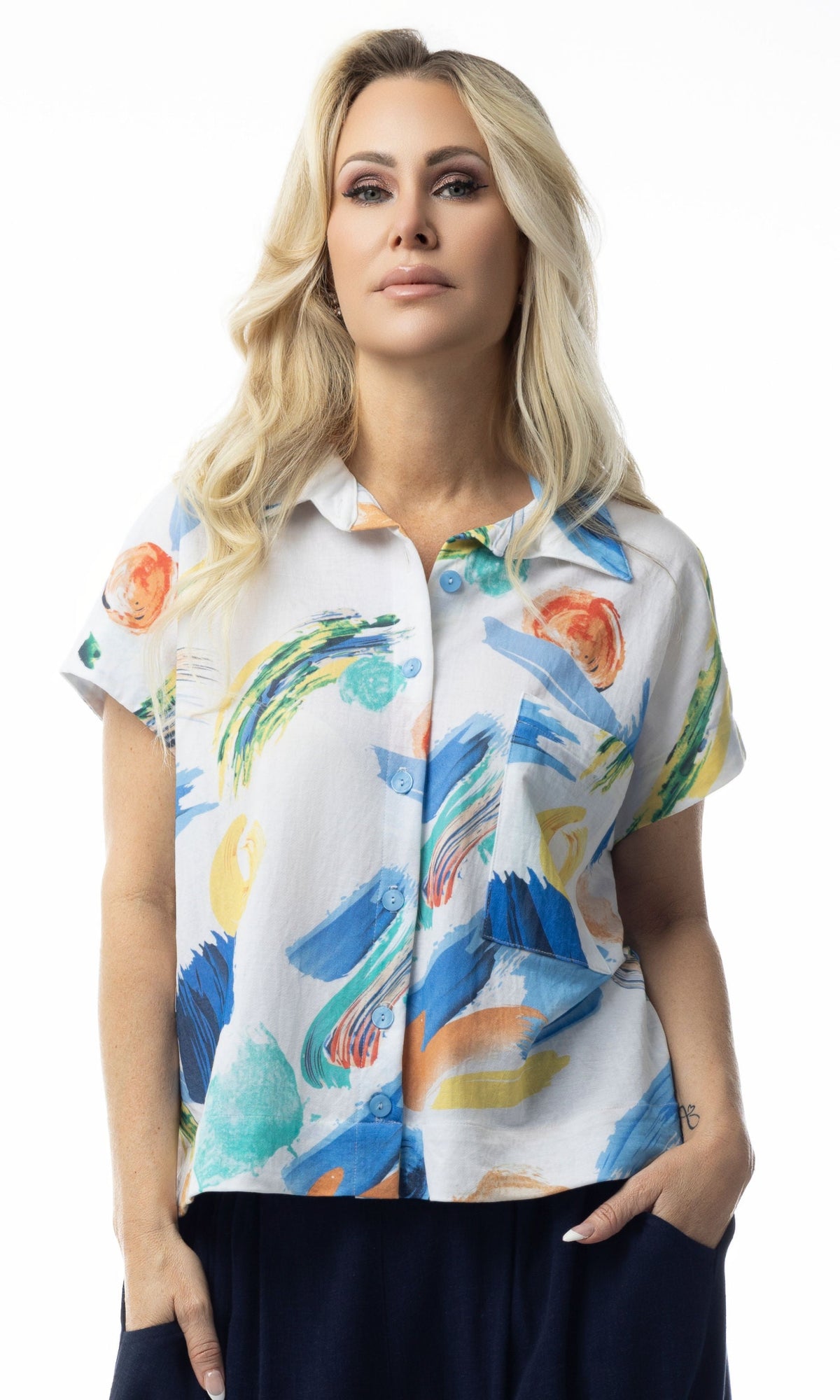 Abstract Brushstroke Button Front Shirt