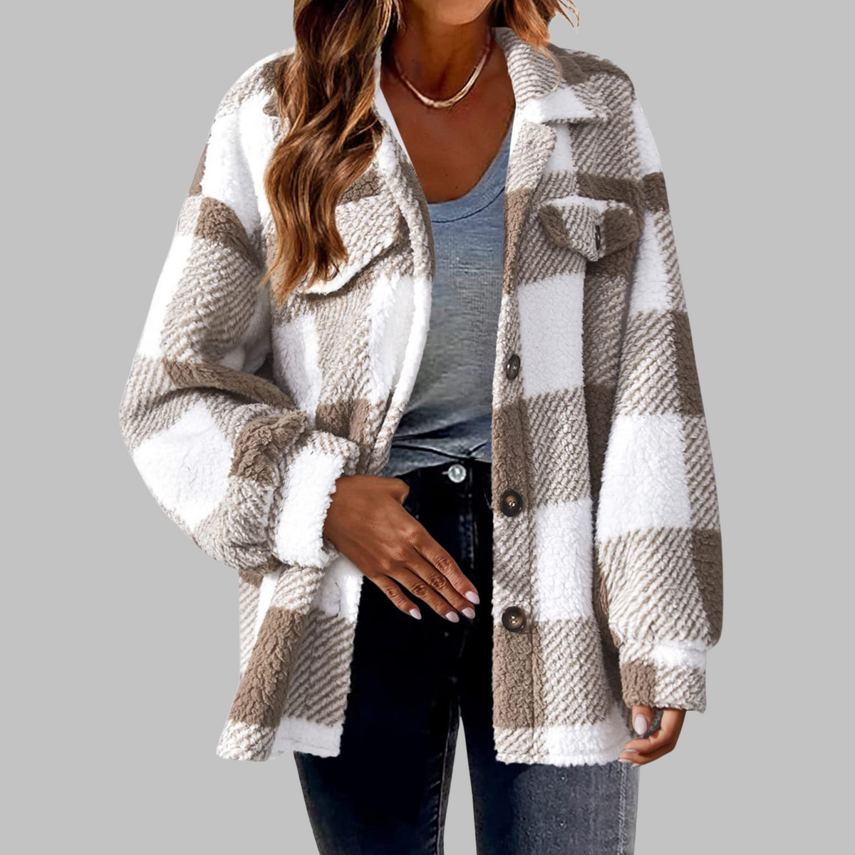 ERMI™ - Casual Plaid Button Down Long Sleeve Jacket