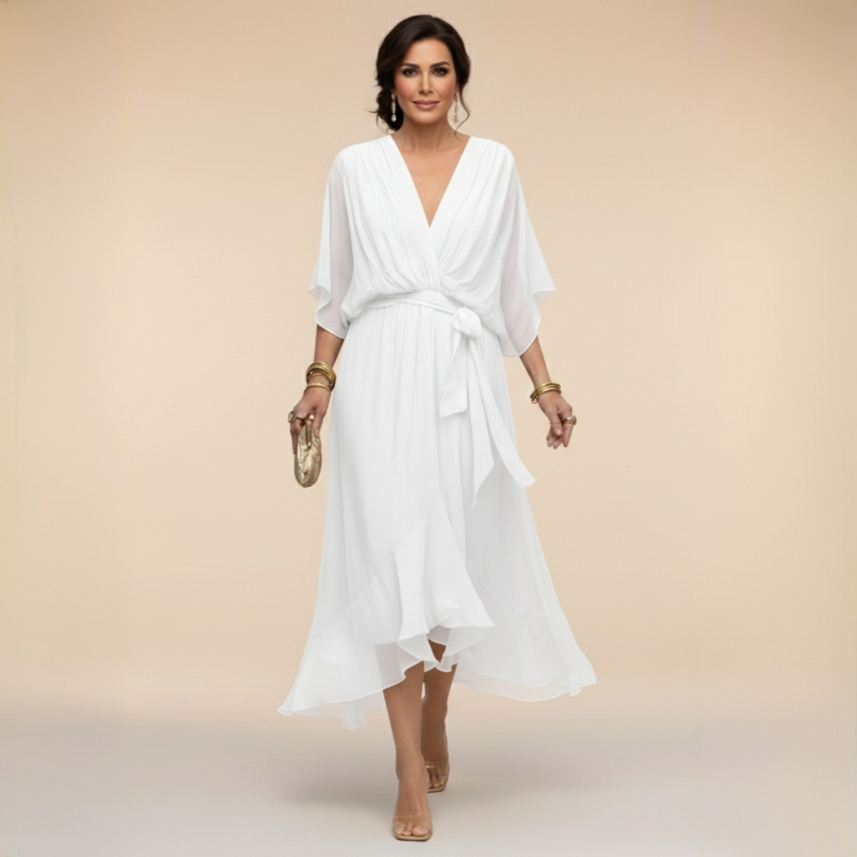 Monica | Elegant V-Neck Chiffon Dress