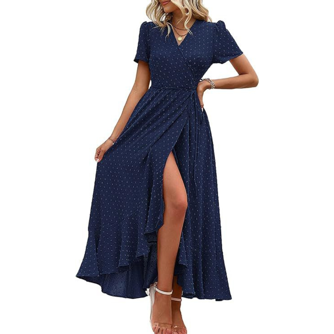 MARJORIE -  Wrap Ruffle Split Maxi Dress