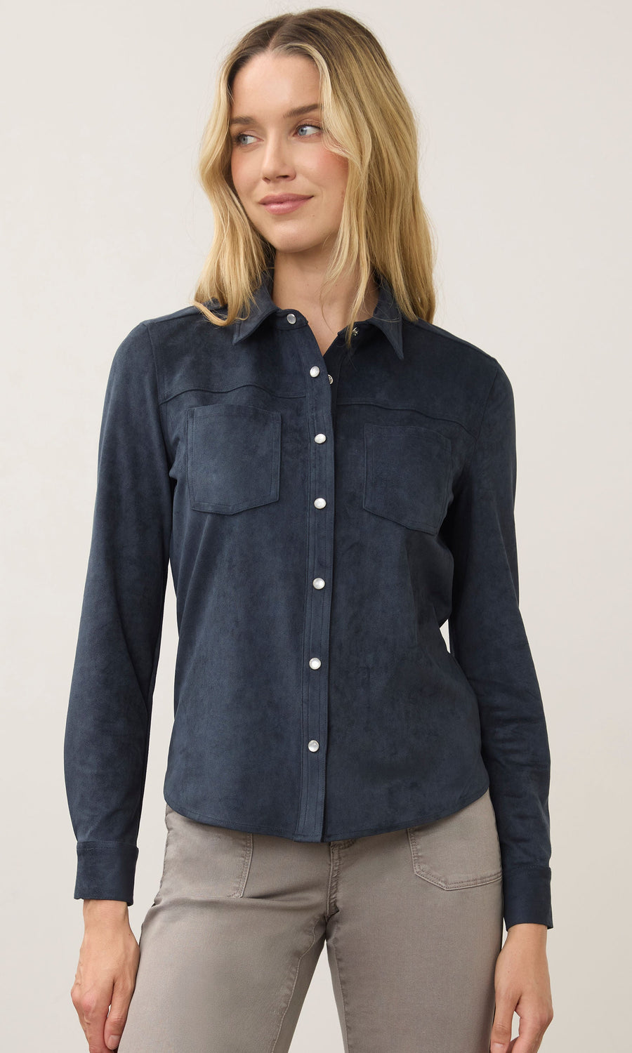 Faux Suede Snap Front Shirt