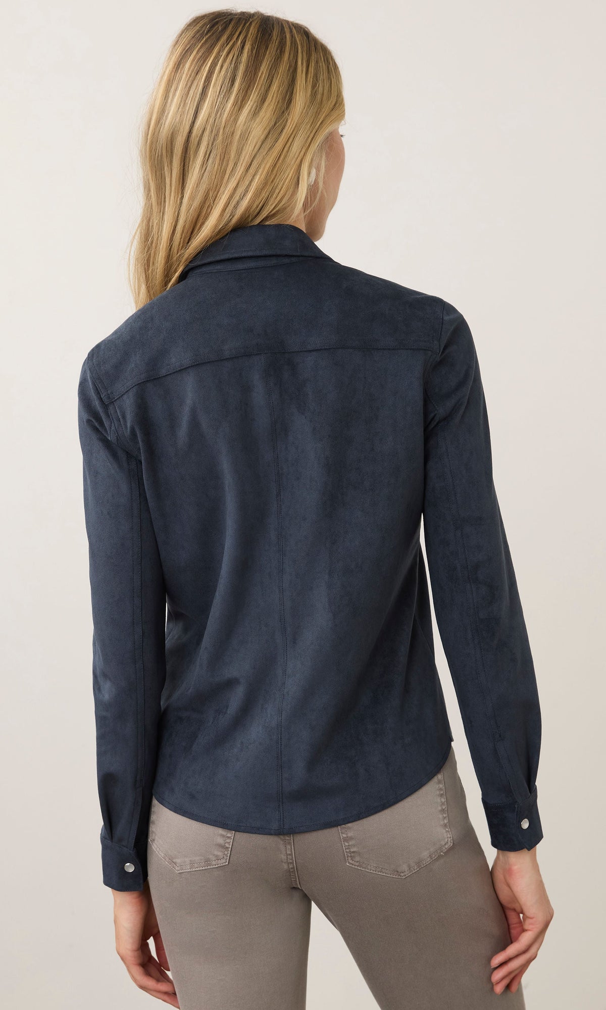 Faux Suede Snap Front Shirt