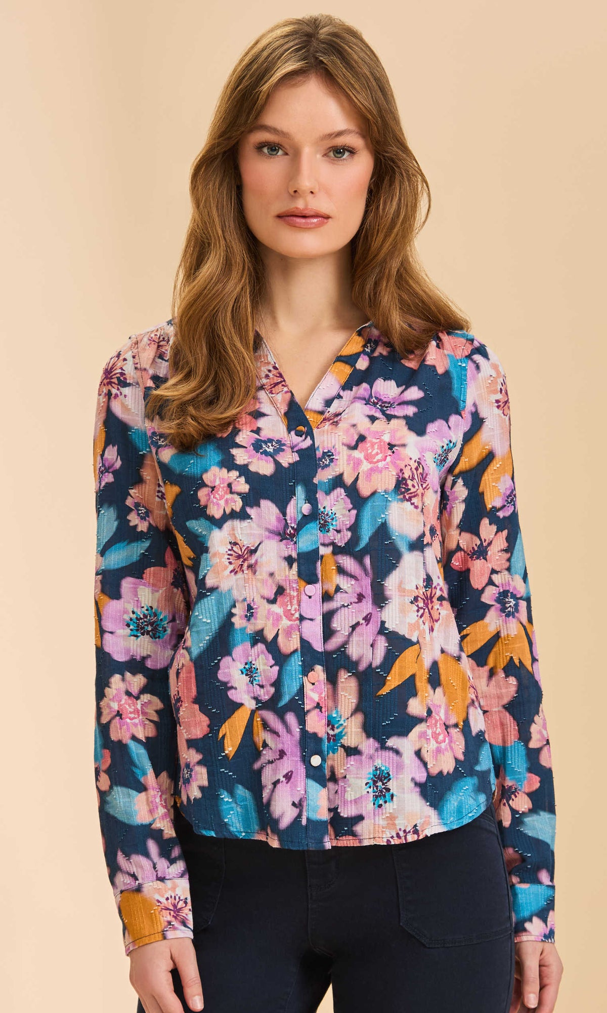 Printed Button-Front Blouse
