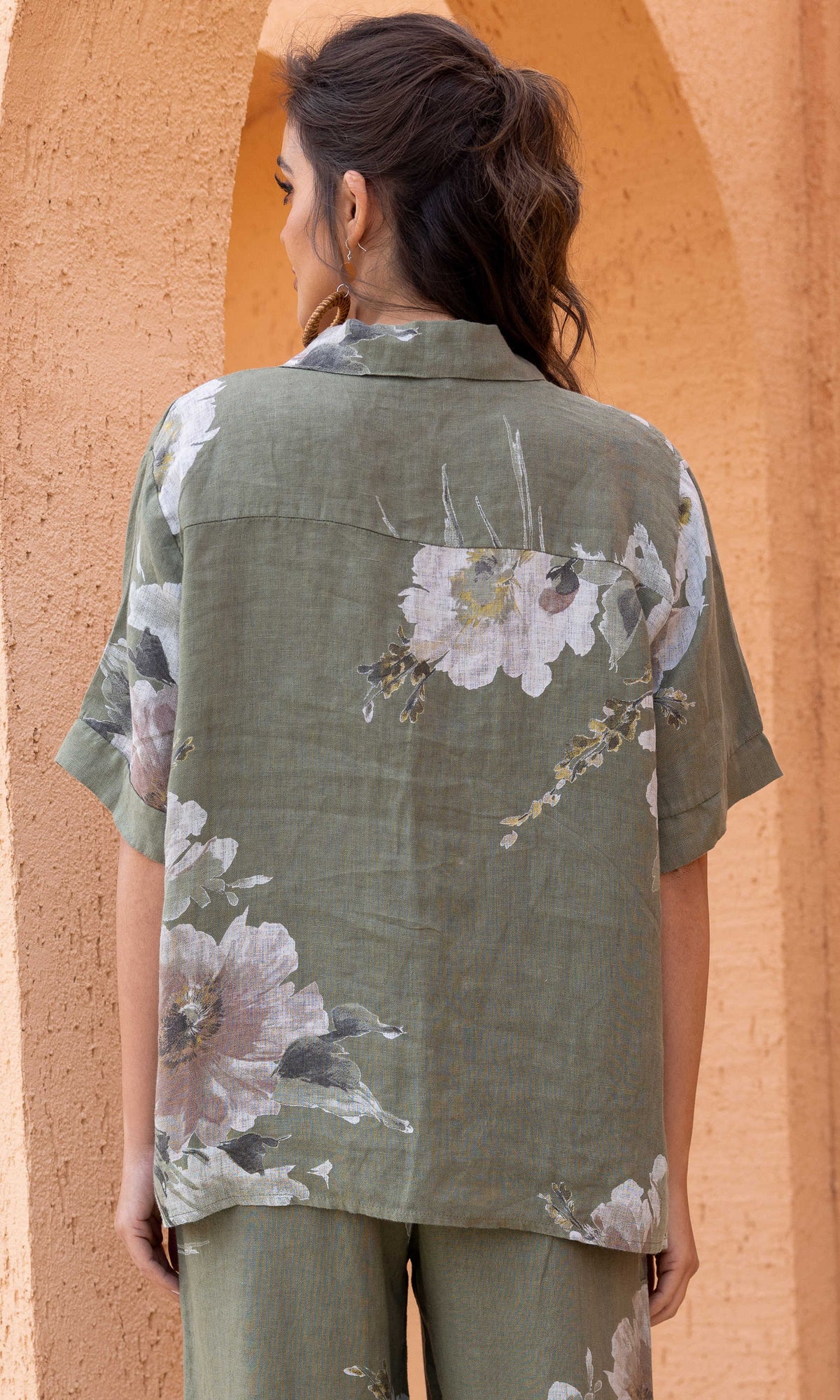 Floral Print Linen Button Front Shirt