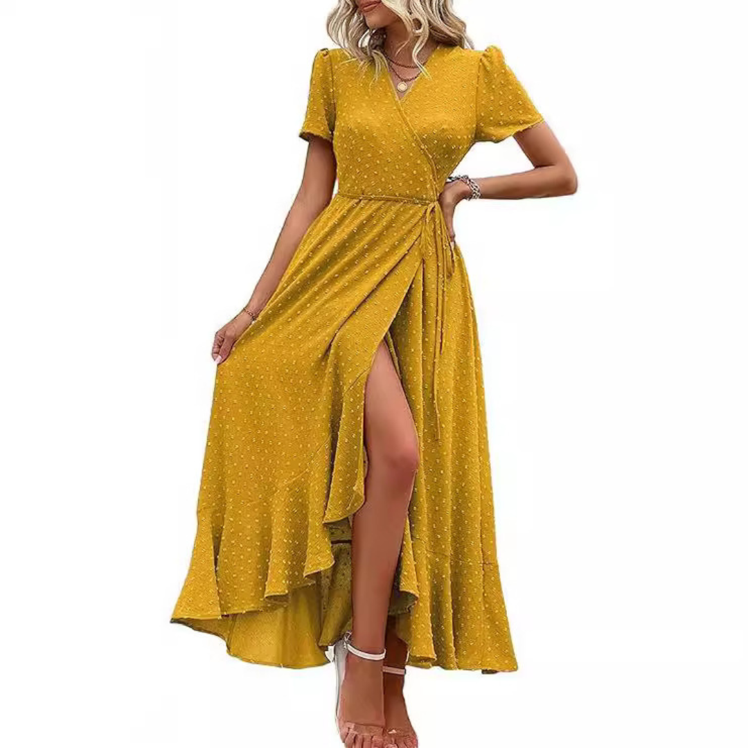 MARJORIE -  Wrap Ruffle Split Maxi Dress