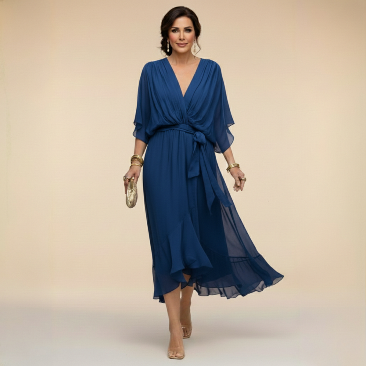 Monica | Elegant V-Neck Chiffon Dress