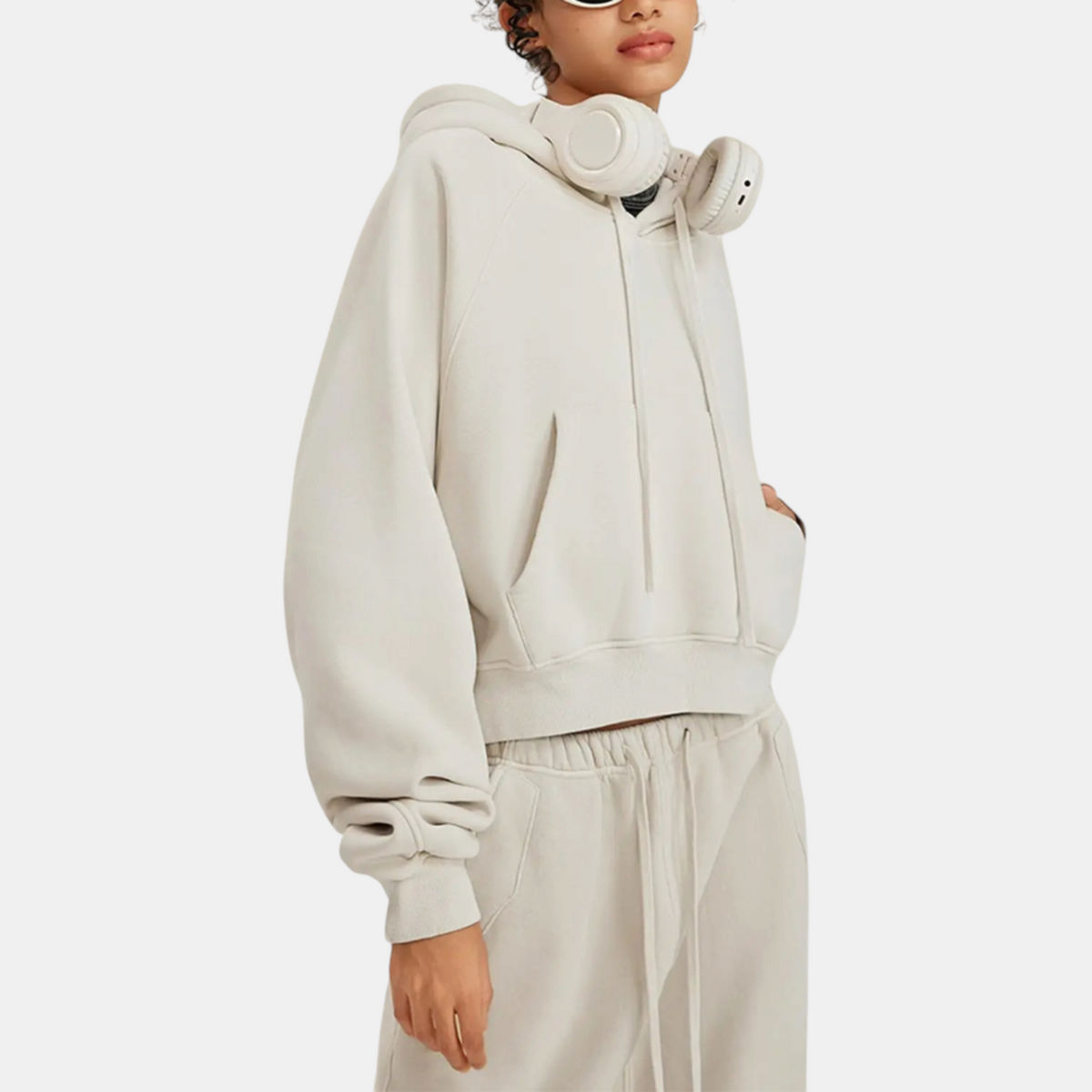 Women's Acid Wash Cropped Oversized Hoodie with Kangaroo Pocket