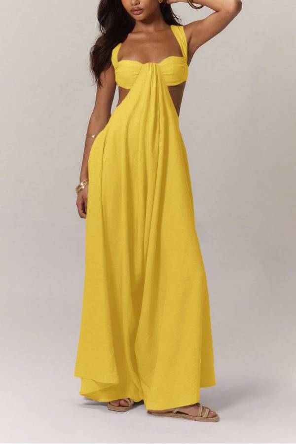 Halter Bralette Side Cut Out Wide Leg Jumpsuit