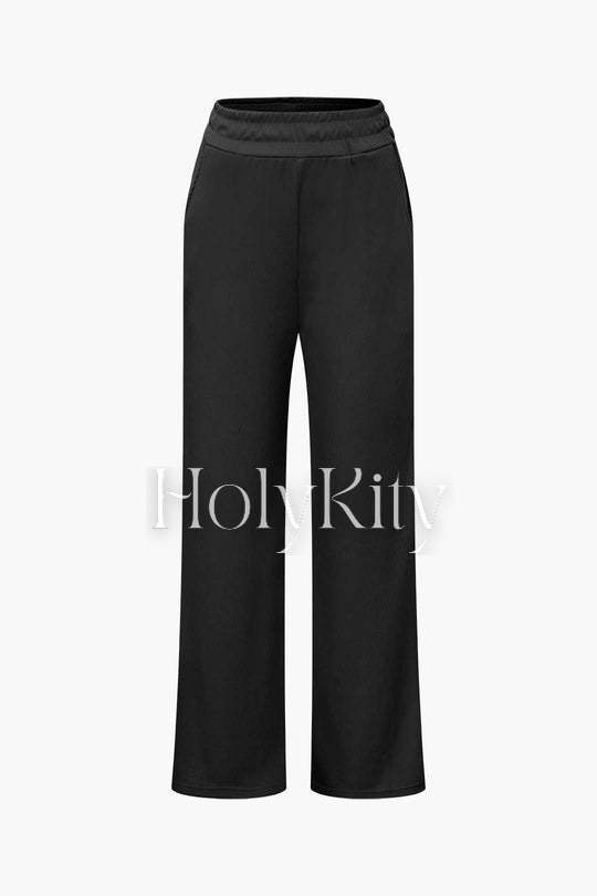 Off Shoulder Ruched Asymmetric Top And Straight Leg Pants Set