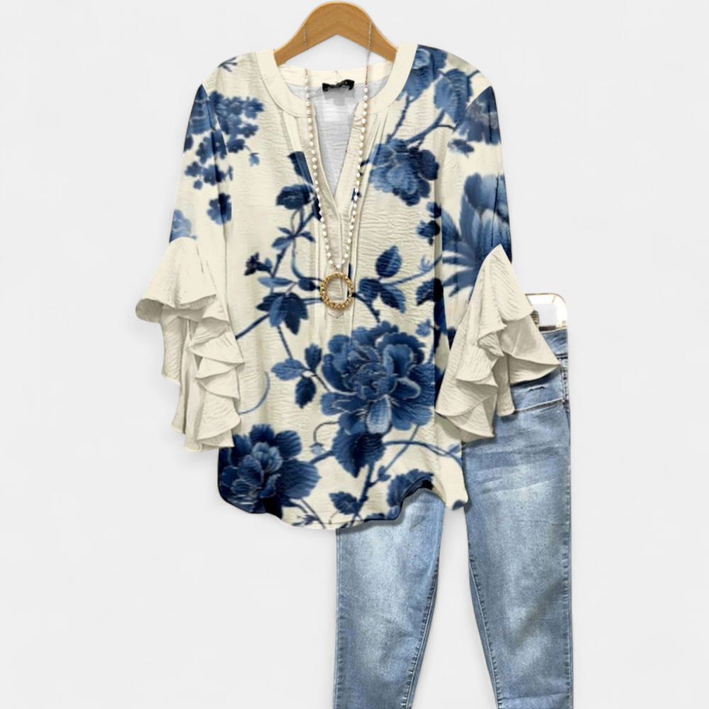 BLAIRLY | Vintage Retro Ruffle Sleeve Floral Blouse