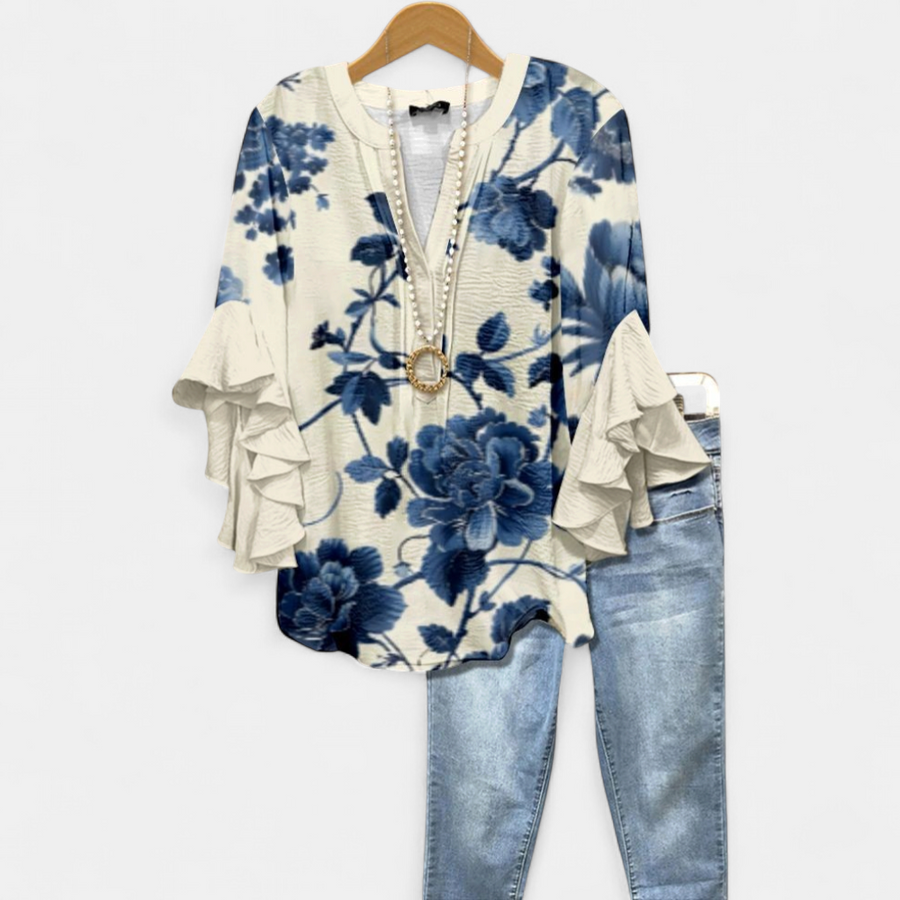 BLAIRLY | Vintage Retro Ruffle Sleeve Floral Blouse