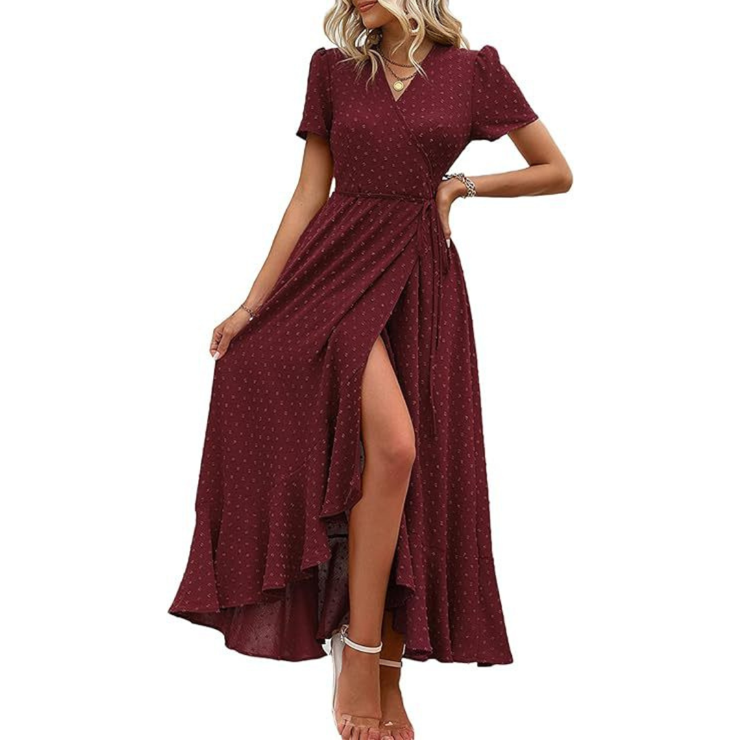MARJORIE -  Wrap Ruffle Split Maxi Dress