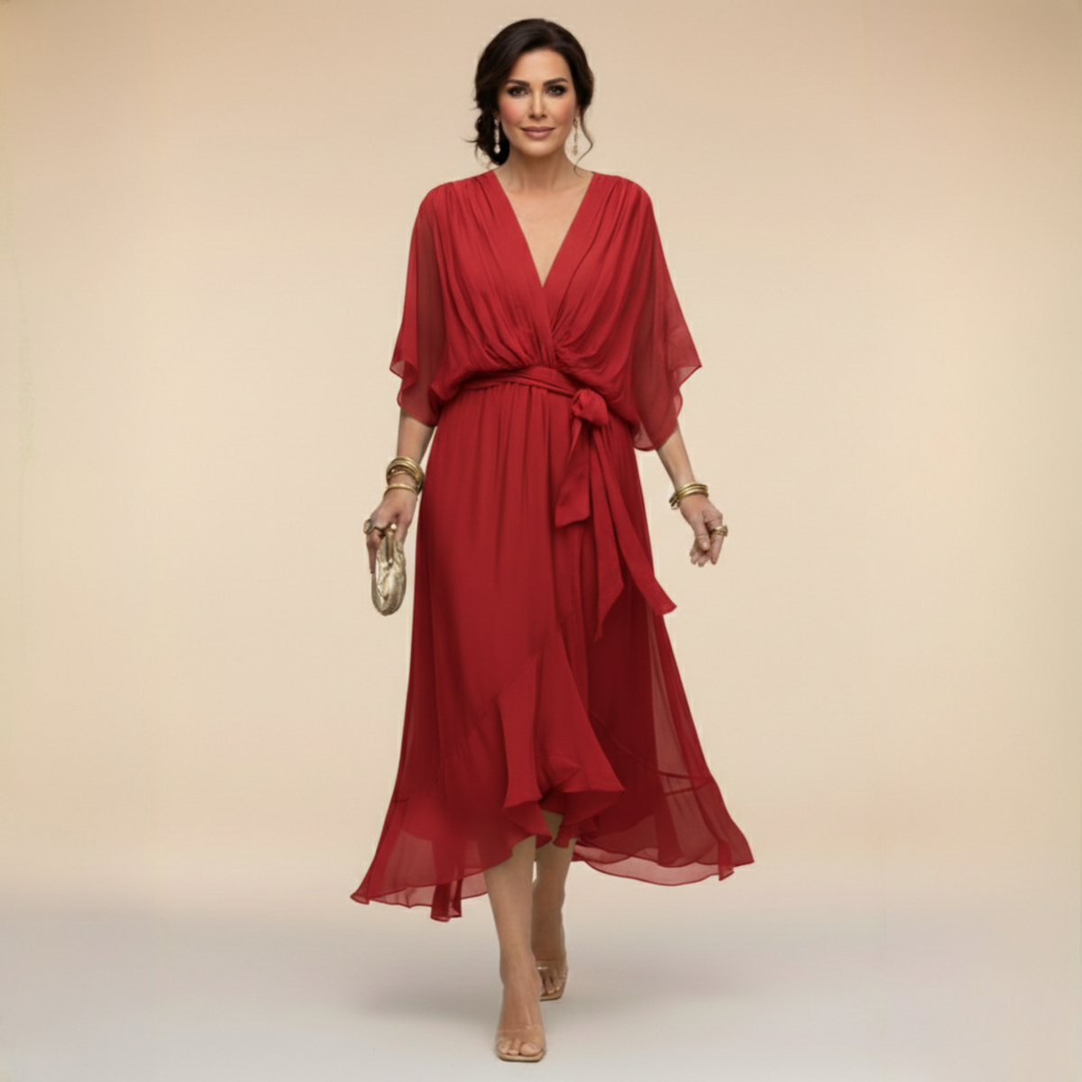 Monica | Elegant V-Neck Chiffon Dress