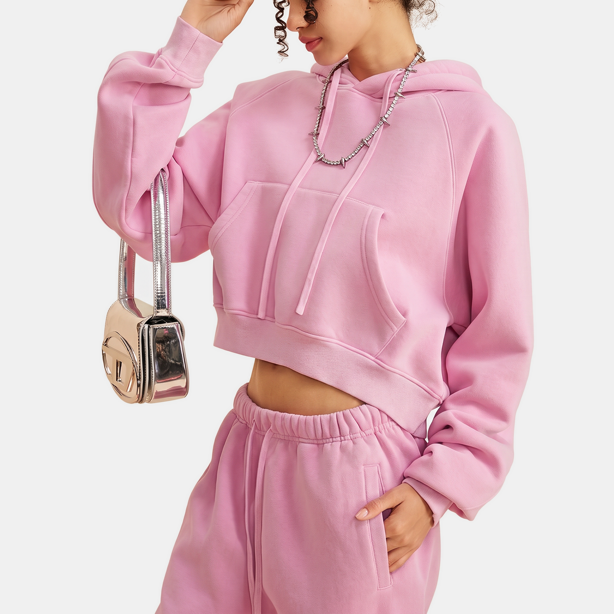 Women's Acid Wash Cropped Oversized Hoodie with Kangaroo Pocket
