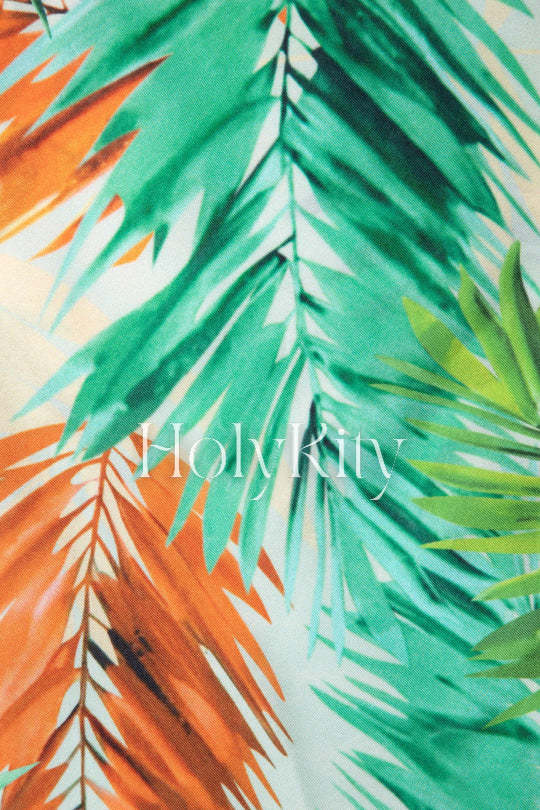 Tropical Print Belted Strapless Wide Leg Jumpsuit