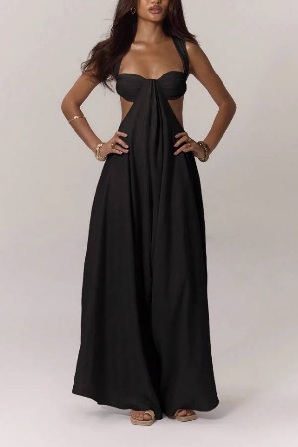 Halter Bralette Side Cut Out Wide Leg Jumpsuit