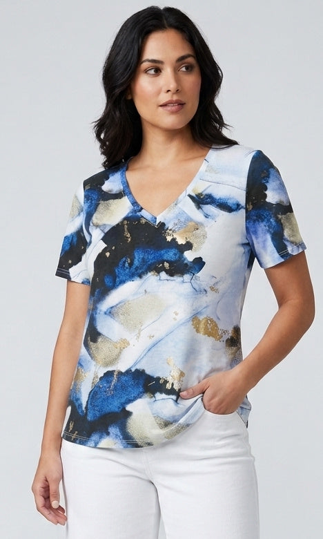 Abstract Watercolour V-Neck Tee
