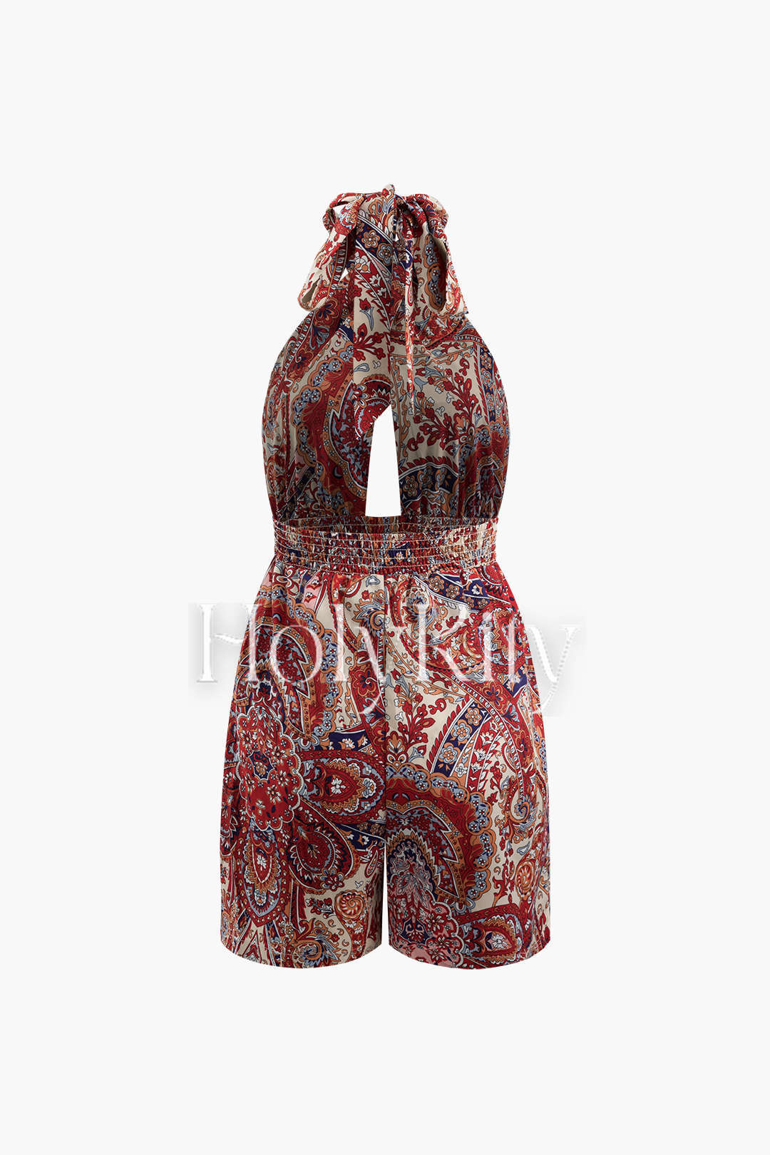 Paisley Print Linen-Blend Halter Romper