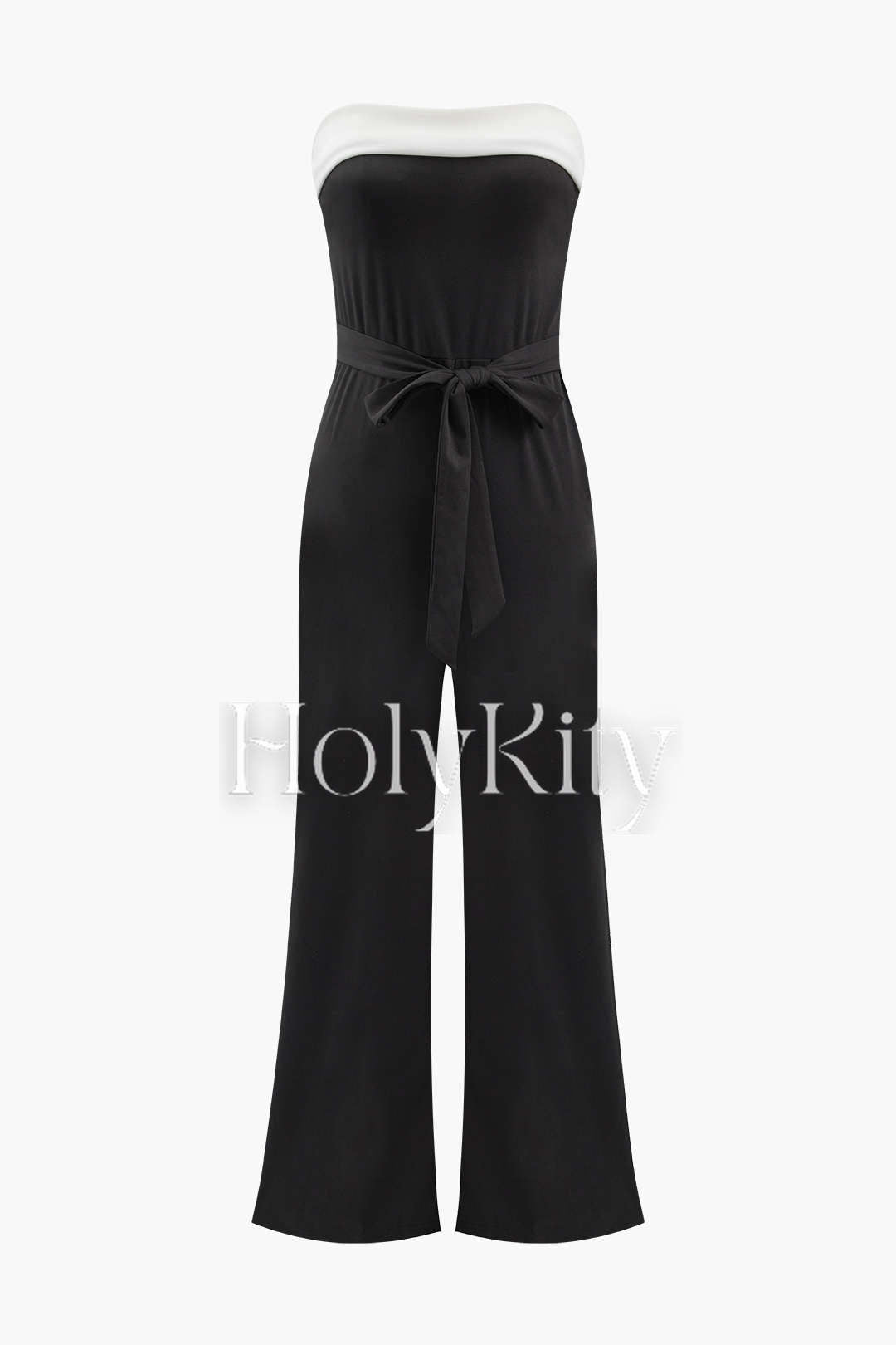 Strapless Wide Leg Belted Jumpsuit