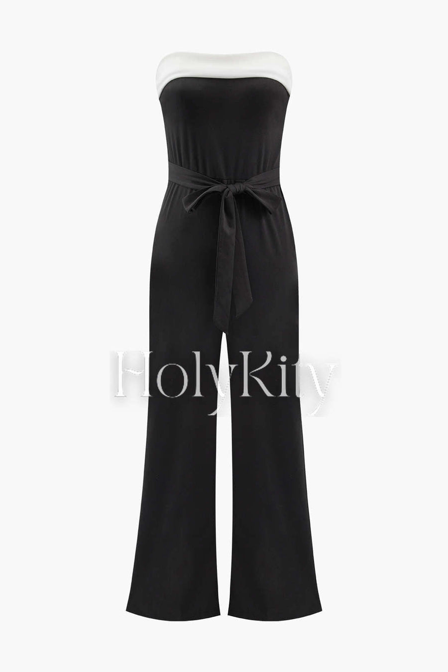 Strapless Wide Leg Belted Jumpsuit