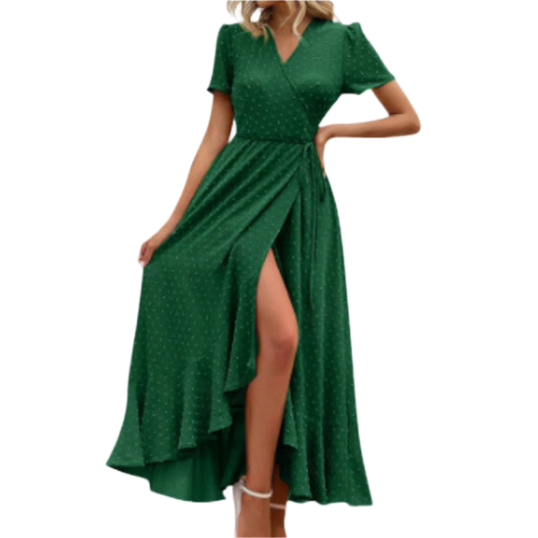 MARJORIE -  Wrap Ruffle Split Maxi Dress