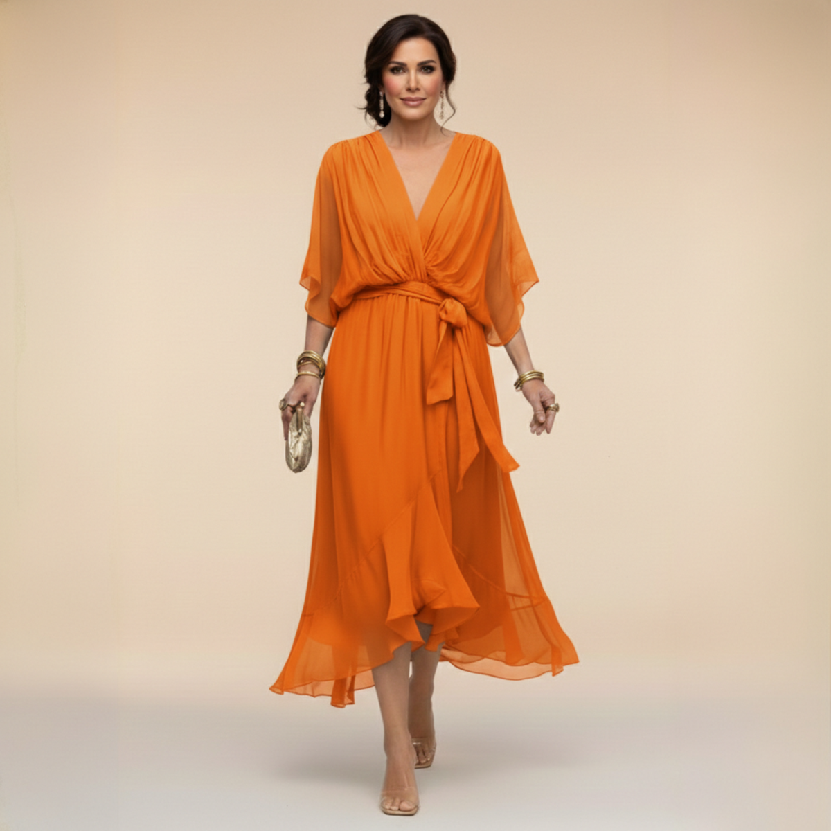 Monica | Elegant V-Neck Chiffon Dress