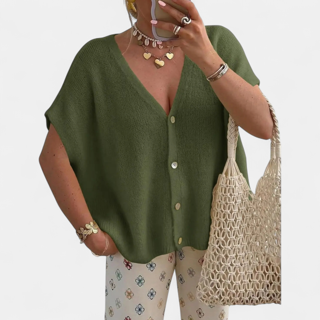 JUNIE™ – Relaxed V-Neck Knit Cardigan