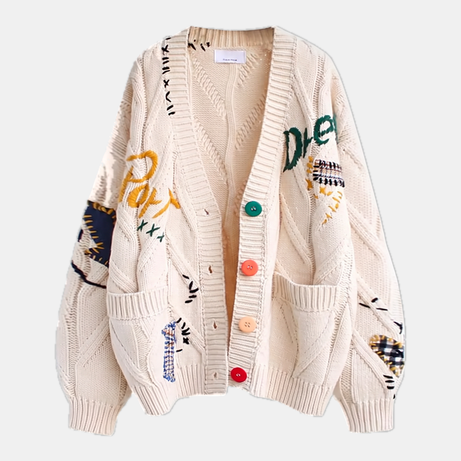 Women's Embroidered Cable Knit Cardigan Sweater