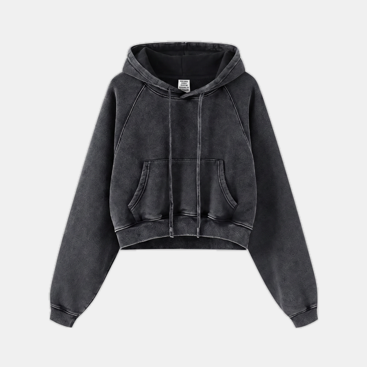 Women's Acid Wash Cropped Oversized Hoodie with Kangaroo Pocket