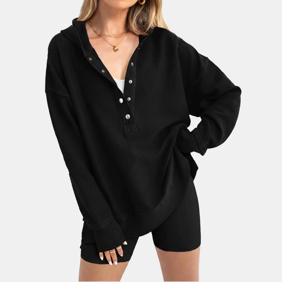 Women's Oversized Waffle Knit Snap Button Hoodie