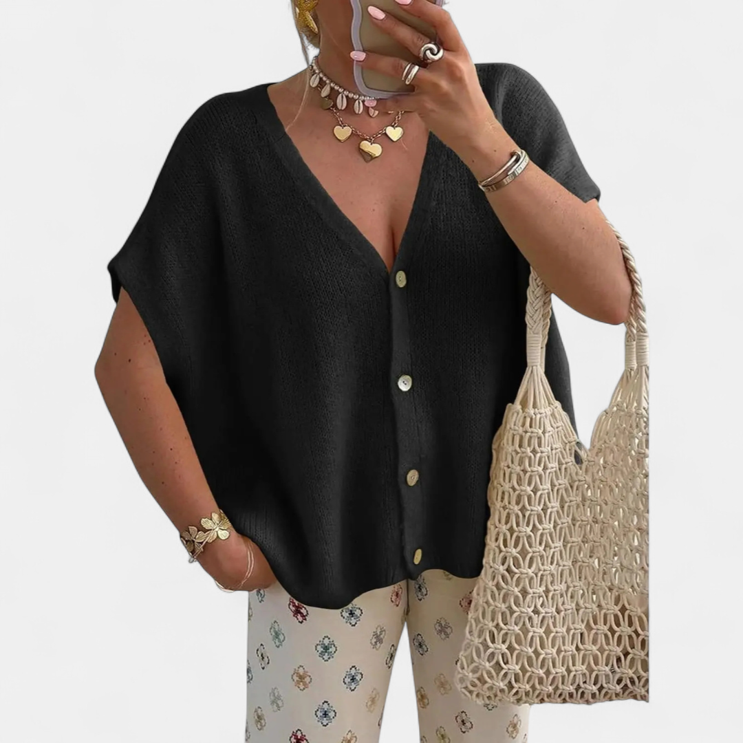 JUNIE™ – Relaxed V-Neck Knit Cardigan