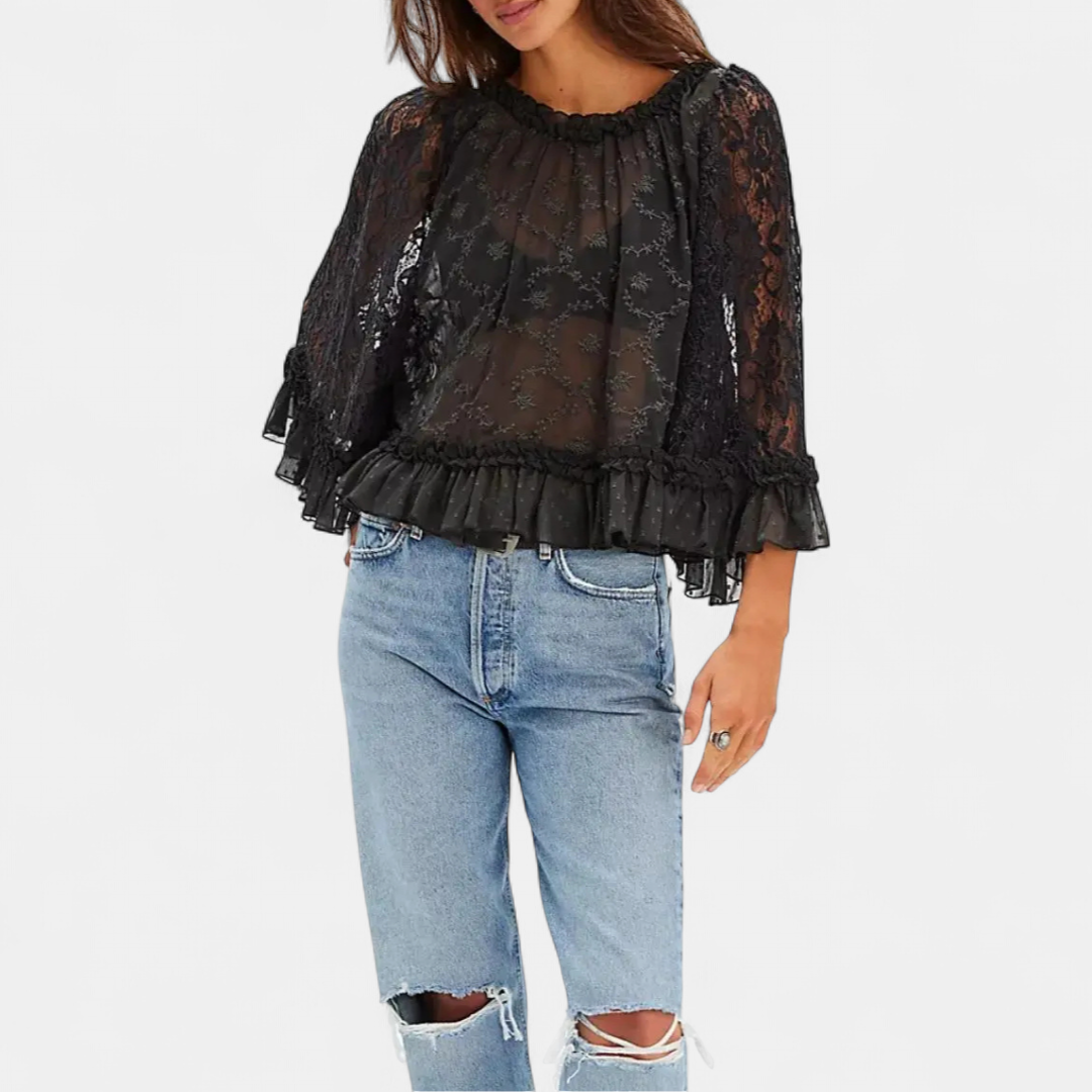 LACELLE™ – Lace Ruffle Sleeve Cardigan