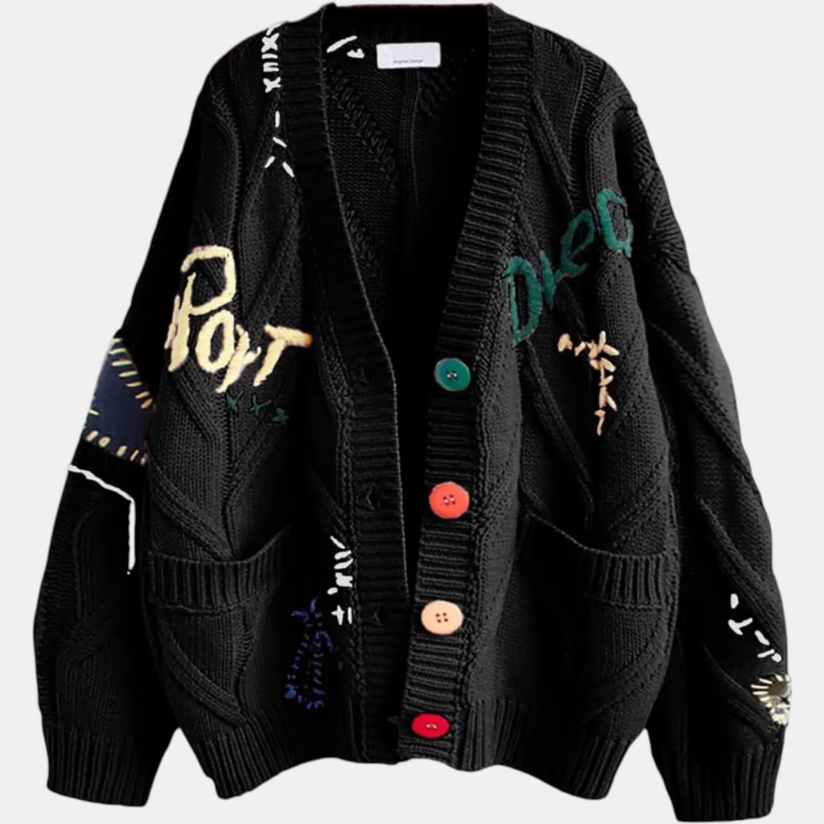 Women's Embroidered Cable Knit Cardigan Sweater