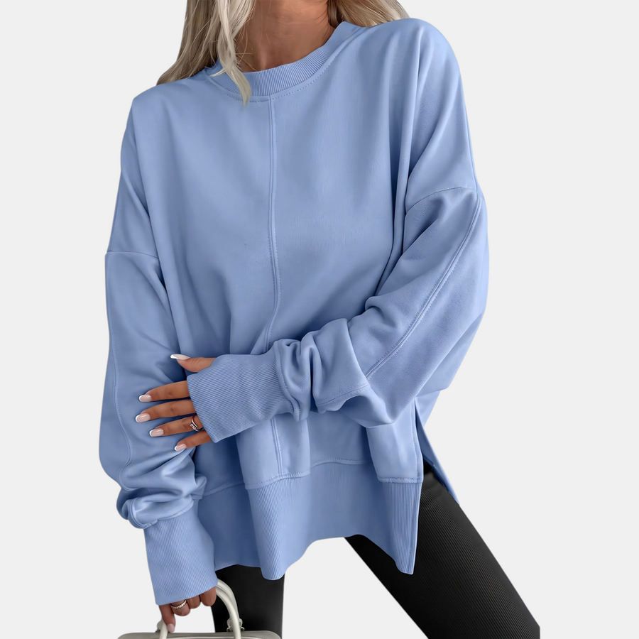 Women's Oversized Crewneck Sweatshirt Drop Shoulder Side Slit Hem