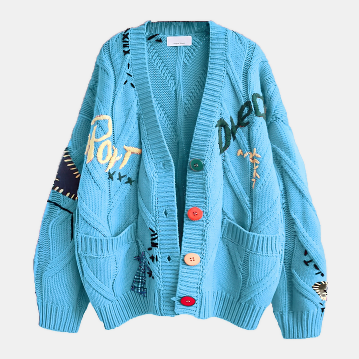 Women's Embroidered Cable Knit Cardigan Sweater