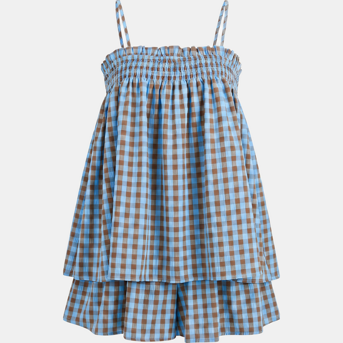 Women's Smocked Ruffle Trim Gingham Cami Top and Shorts Set