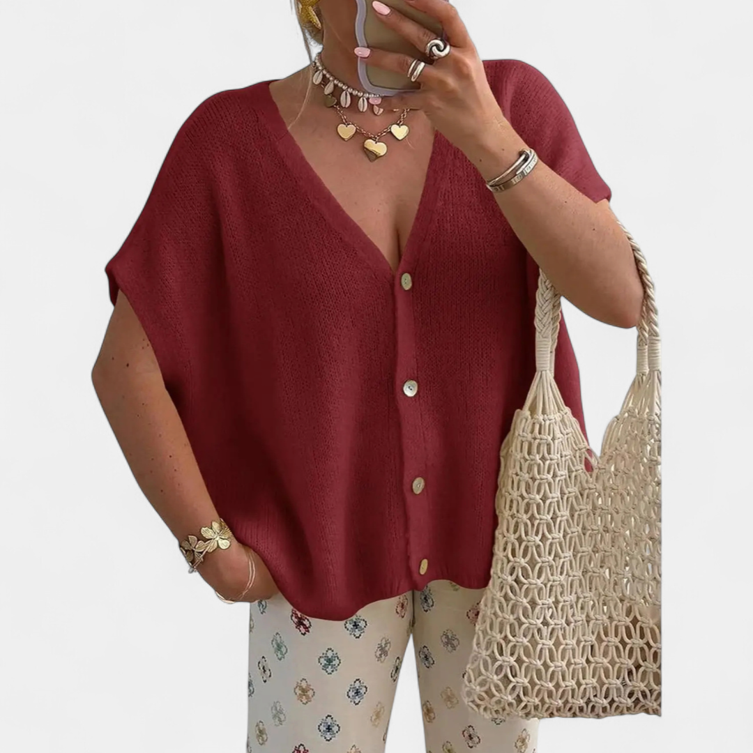 JUNIE™ – Relaxed V-Neck Knit Cardigan