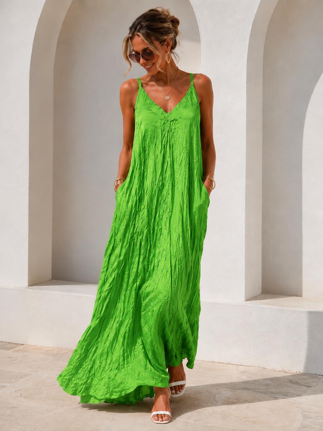 Zinnia | Crinkle Maxi Dress in Lime