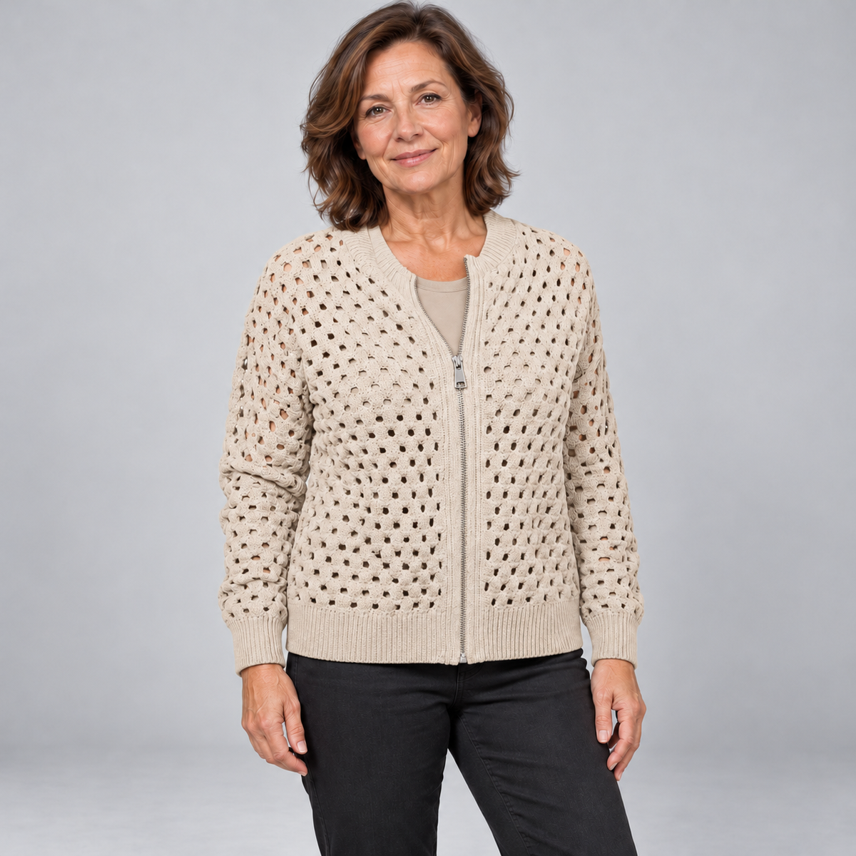 Desiree | Open-Knit Zip-Up Cardigan