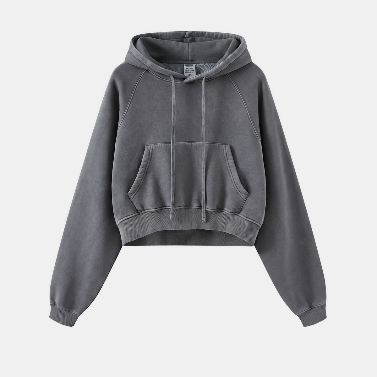 Women's Acid Wash Cropped Oversized Hoodie with Kangaroo Pocket