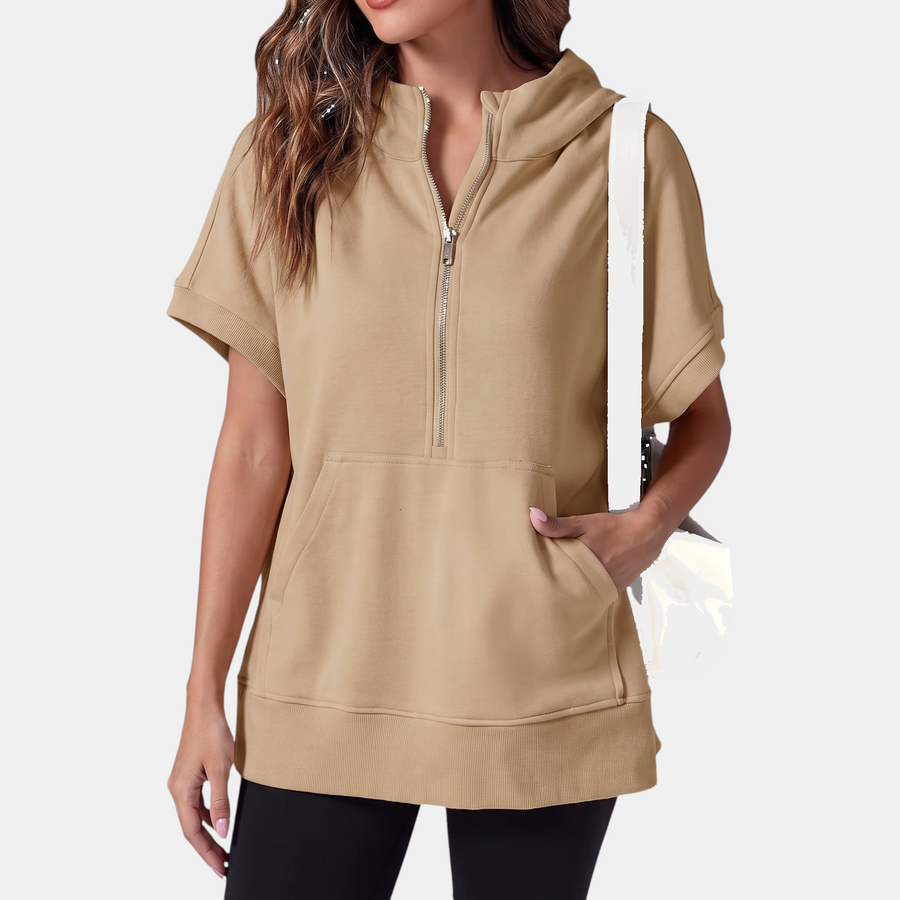 Women's Half Zip Hoodie Oversized Short Sleeve Sweatshirt