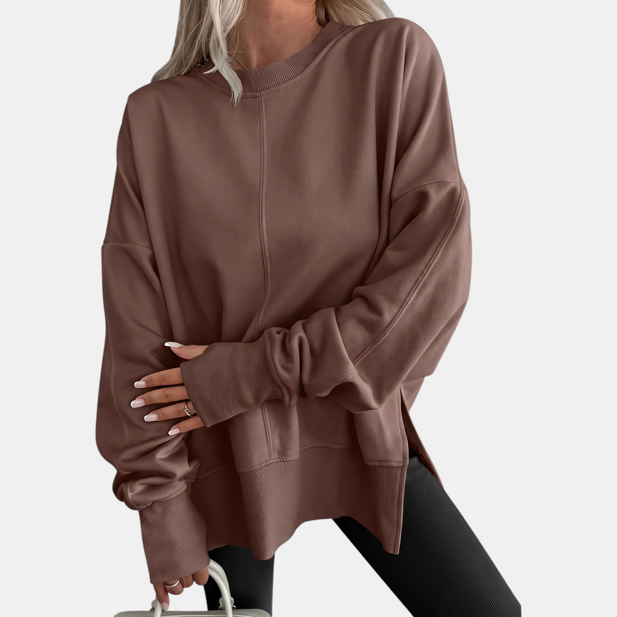 Women's Oversized Crewneck Sweatshirt Drop Shoulder Side Slit Hem