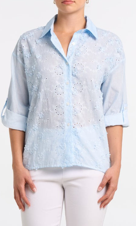 Floral Eyelet Button Front Shirt