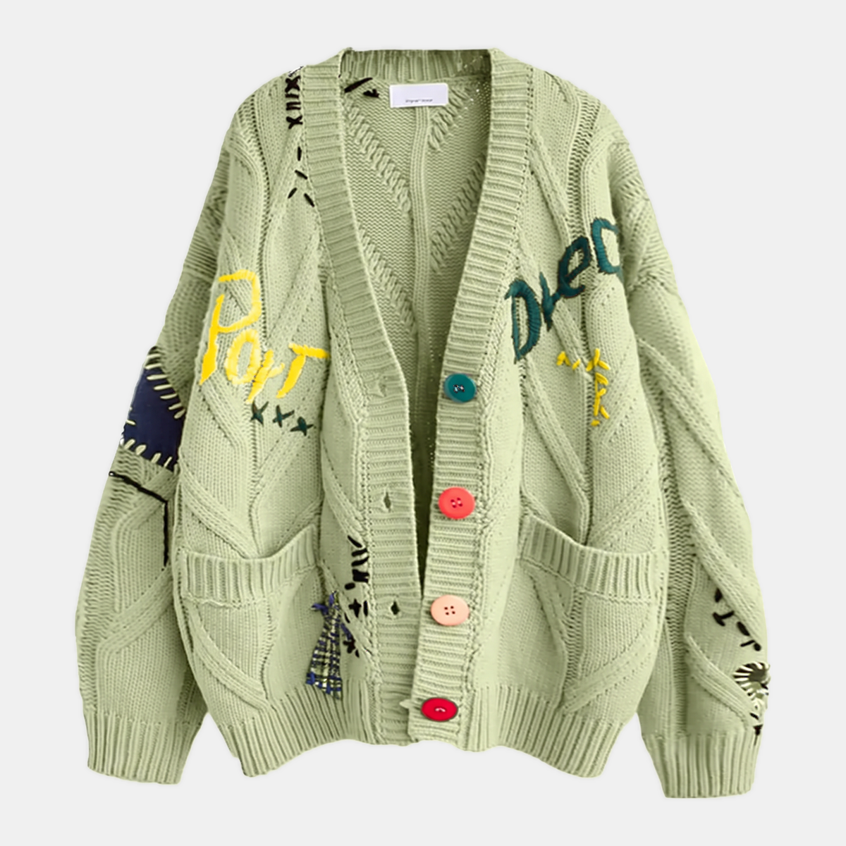 Women's Embroidered Cable Knit Cardigan Sweater